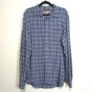 John Varvatos Men's Casual Blue White Plaid Classic Button Down Shirt Large
